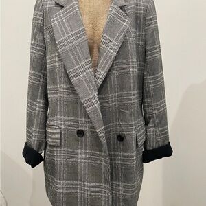 Free People Black and White Plaid Coat